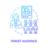Target audience concept icon. Communication strategy components. Modern organizations rules for better team idea thin line illustration. Vector isolated outline RGB color drawing