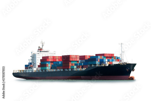 Container Cargo ship isolated on white background, Freight Transportation and Logistic, Shipping