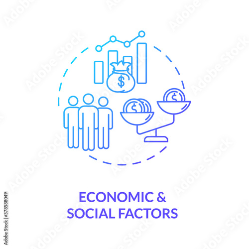Economic and Social factors concept icon. PESTEL analysis. Money problems solving advices. Communication strategy idea thin line illustration. Vector isolated outline RGB color drawing