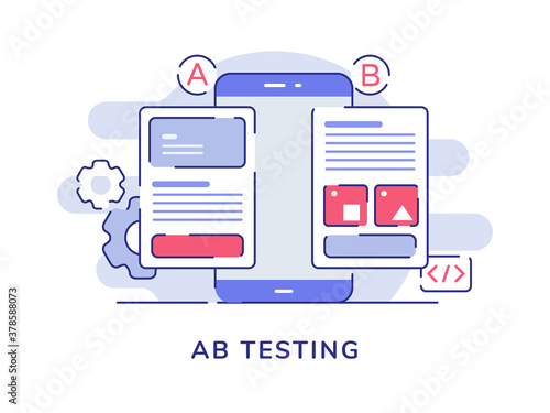 AB testing concept A B comparison split wireframe application on display smartphone screen with flat outline style