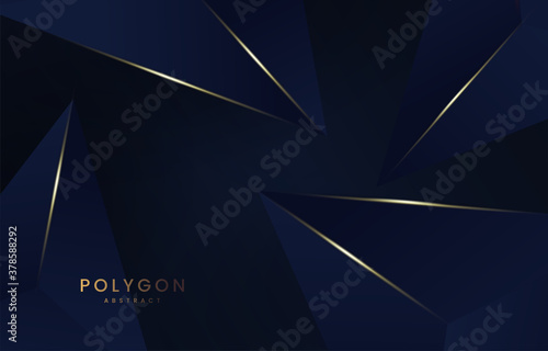 Abstract dark blue style of polygon triangles, Abstract shape pattern blue background, with Abstract 
 golden line and lighting effect luxury style. Vector illustration.