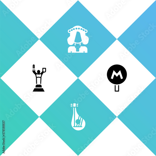Set Mother Motherland monument, Bandura, Ukrainian woman and Metro or Underground icon. Vector.