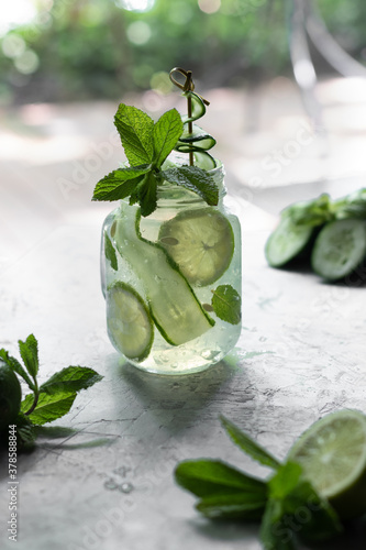 Cucumber lemonade with lime and mint 