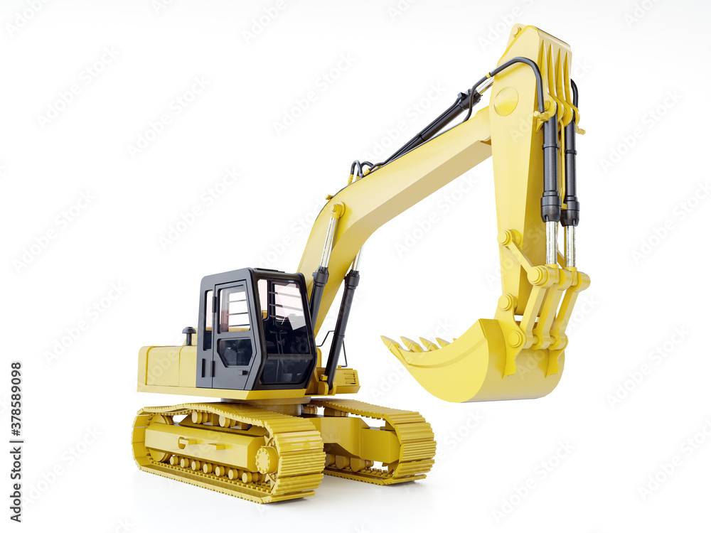 Yellow crawler excavator on white Yellow crawler excavator on white
