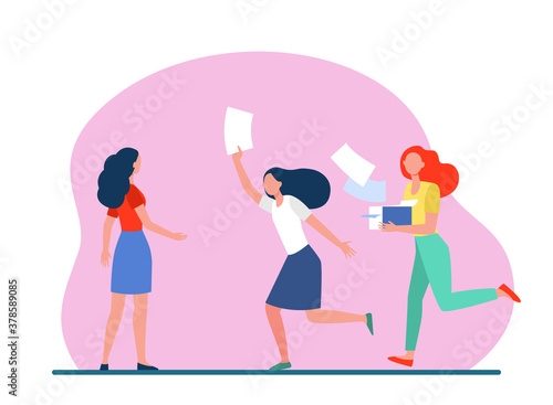 Distributors running with flyers. People giving papers, spreading leaflets flat vector illustration. Election or advertising campaign concept for banner, website design or landing web page