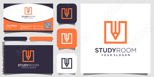 creative square with pencil concept logo design inspiration. and business card design