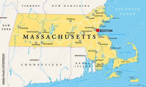 Canvastavla Massachusetts, political map with capital Boston