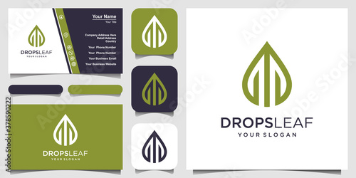 leaf and water Vector logo with line art. logo design and business card
