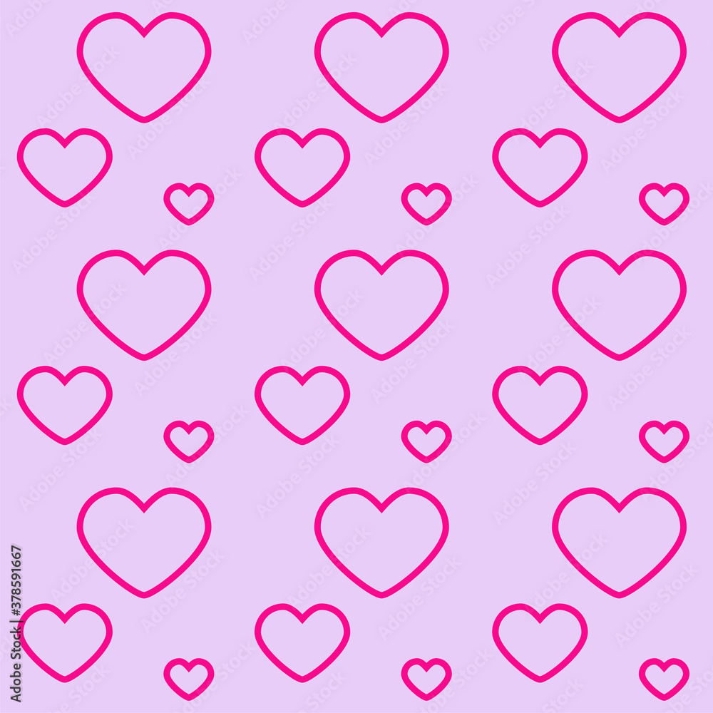 Seamless pattern with pink hearts on light purple board. Love concept. Design for packaging and backgrounds. Valentine's day spirit. Print for textile, clothes and design. Jpg file