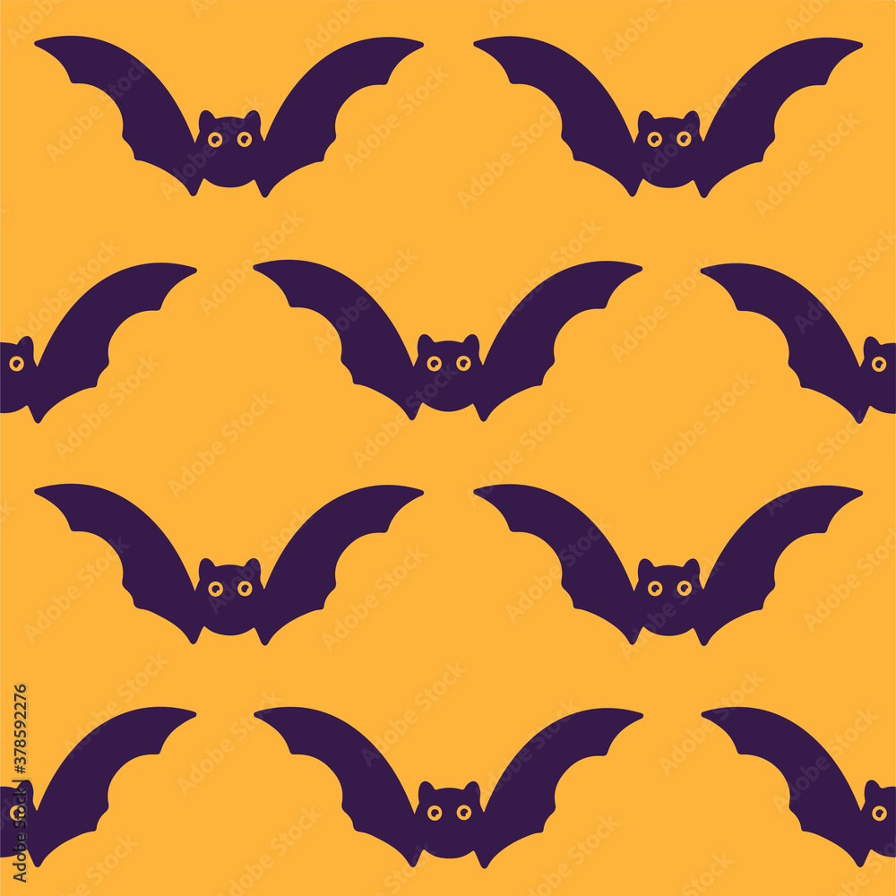 Naklejka premium patern with dark, cute, funny funny bats on a light, orange background in vector