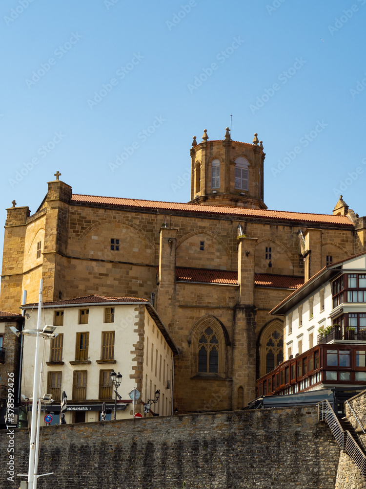 church of getaria in the basque country seen from the outside with the light of noon