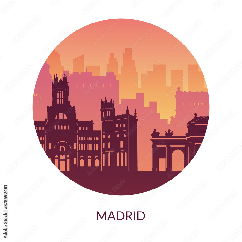 Madrid, Spain famous city scape view background.