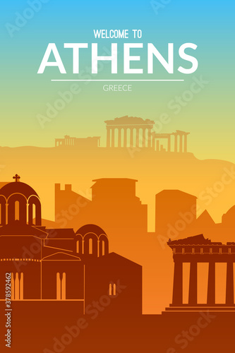 Athens, Greece famous city scape view background.