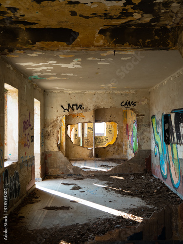 Abandoned building without windows. it was an old barracks. photo