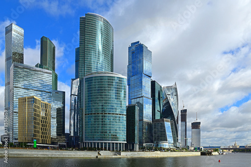 Moscow International Business Center  MIBC  and Bagration Bridge spanning Moscow River