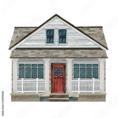 Watercolor portrait of a cozy house or cottage