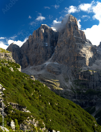 Rock in Dolomites in Gardena Pass in Italy Alps Europe