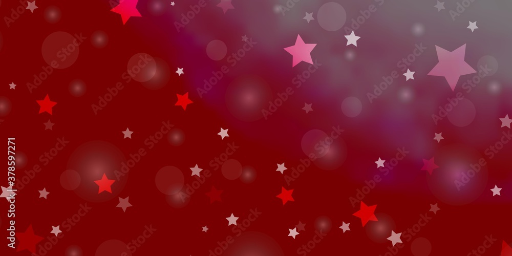 Light Red vector background with circles, stars. Abstract design in gradient style with bubbles, stars. Pattern for design of fabric, wallpapers.