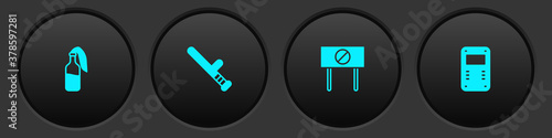 Set Cocktail molotov, Police rubber baton, Protest and assault shield icon. Vector.