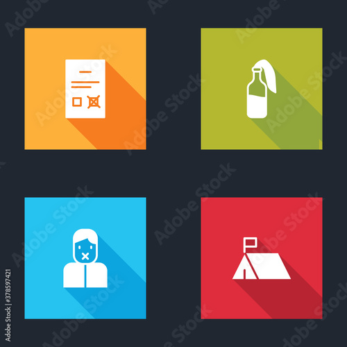 Set Poll document, Cocktail molotov, Censor and freedom of speech and Protest camp icon. Vector.