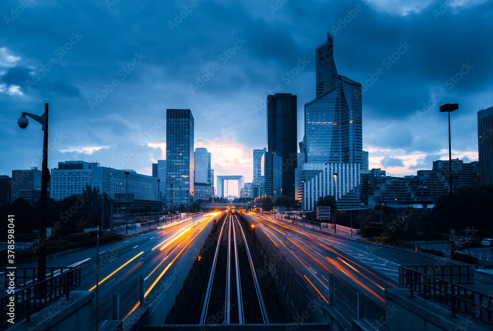 Fototapeta premium Paris LaDefense at sunset, France