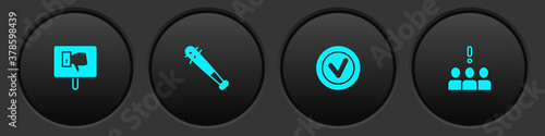 Set Protest, Baseball bat with nails, Check mark in round and Crowd protest icon. Vector.
