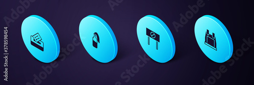 Set Isometric Bulletproof vest, Protest, Cocktail molotov and Vote box icon. Vector.