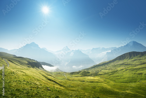 Grindelwald valley from the top of First mountain, Switzerland