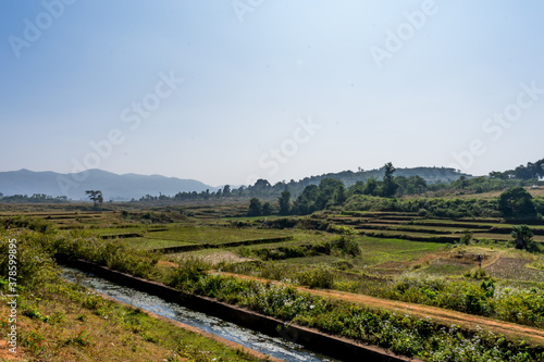 Awesome looking of tourist place morning with  stepped farmland greenery  background. 