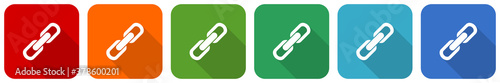 Link icon set, flat design vector illustration in 6 colors options for webdesign and mobile applications