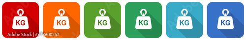 Weight, kg, kilogram icon set, flat design vector illustration in 6 colors options for webdesign and mobile applications