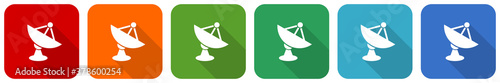 Antenna, satellite, dish, radar icon set, flat design vector illustration in 6 colors options for webdesign and mobile applications