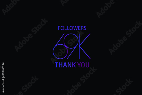 69k, 69.000 Followers Luxury Black Purple Thank you anniversary, minimalist logo, jubilee on black background for Social Media - Vector