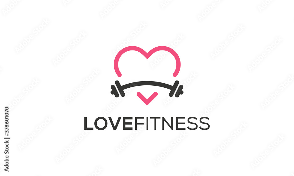 Combination logo from heart and gym or fitness symbol logo design concept Combination logo from heart and gym or fitness symbol logo design concept