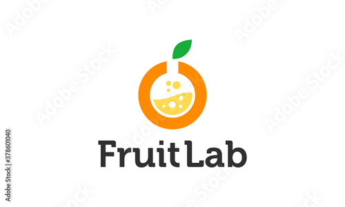 Combination logo from orange fruit and lab symbol logo design concept