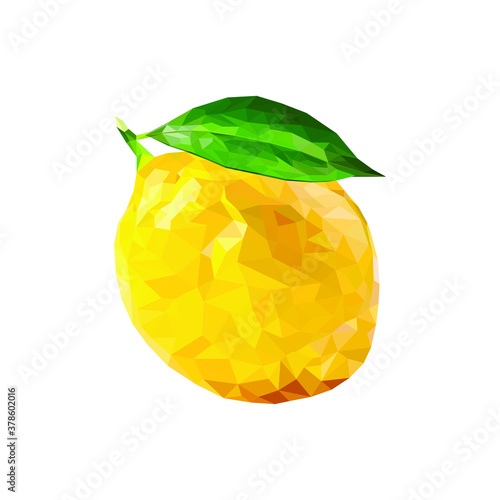 Polygonal lemon with  a leaf. Yellow juicy lemon. Stock vector illustration