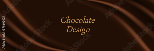 Chocolate wave background. Dark brown creamy chocolate, shiny silk  texture. Smooth color flow effect. Abstract vector background for elegant modern poster or banner.