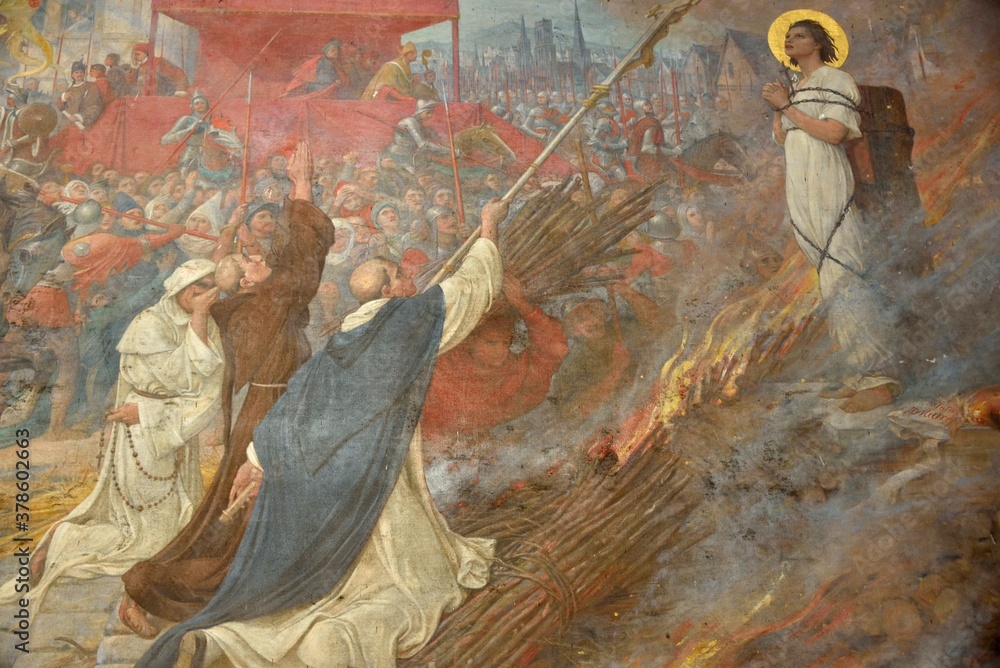 Tableau de Jeanne d'Arc sur le bûcher (Basilique du BoisChenu) Stock