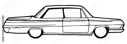 Drawing on white. Legacy car with front doors only. Vector illustration 