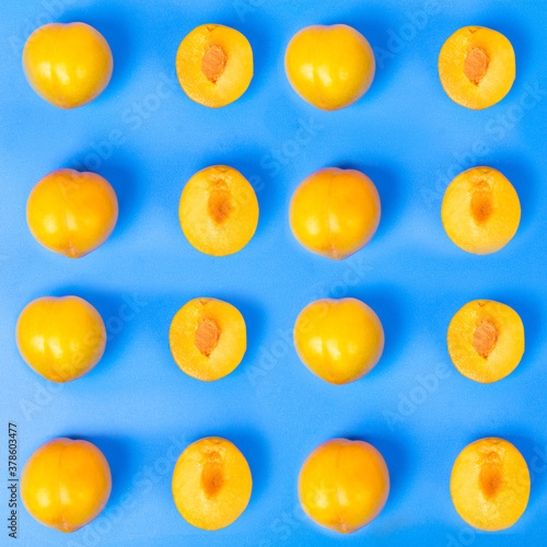 Yellow plum fruit on the white background isolated symmetric