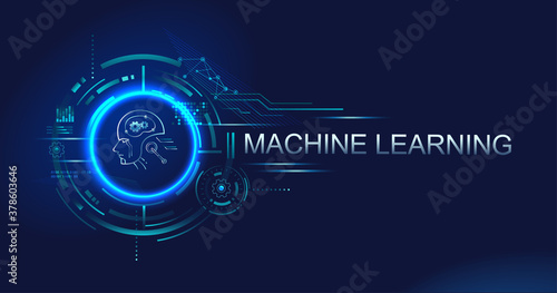Machine learning banner logo for technology, Ai, big data, algorithm, neural network, deep learning and autonomous. futuristic vector landing page concept background.