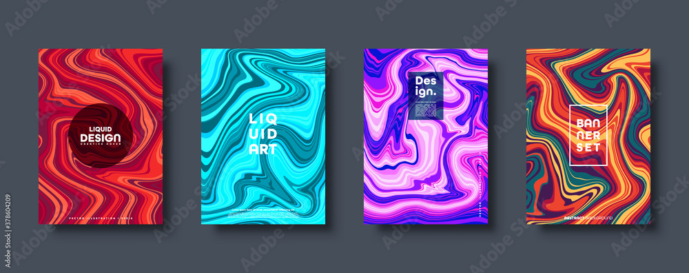 Fototapeta premium Colorful abstract geometric background. Liquid dynamic gradient waves. Fluid marble texture. Modern covers set. Vector illustration.