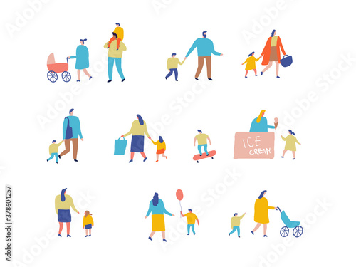 Flat people vector set. Family. Parents with children