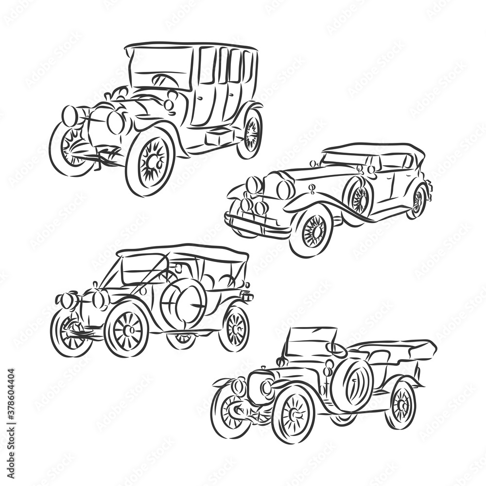 Hand drawn retro car. Vector. retro car, vector sketch illustration