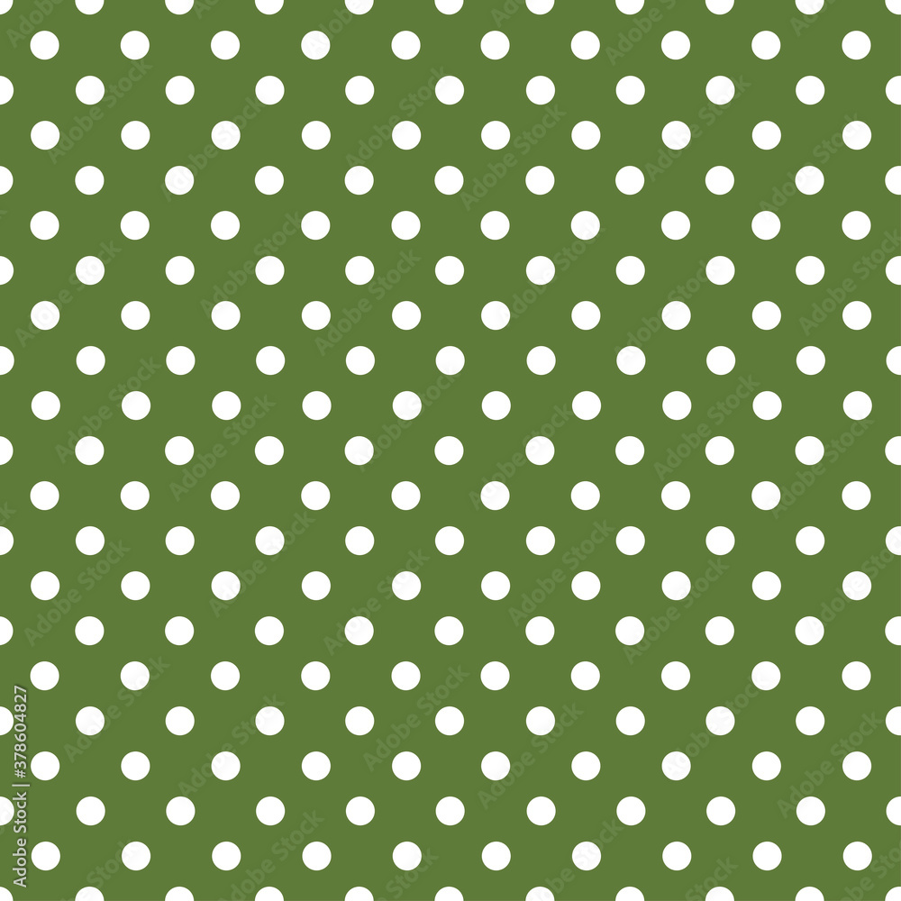 White retro polka dots on a marsh green background. Seamless pattern