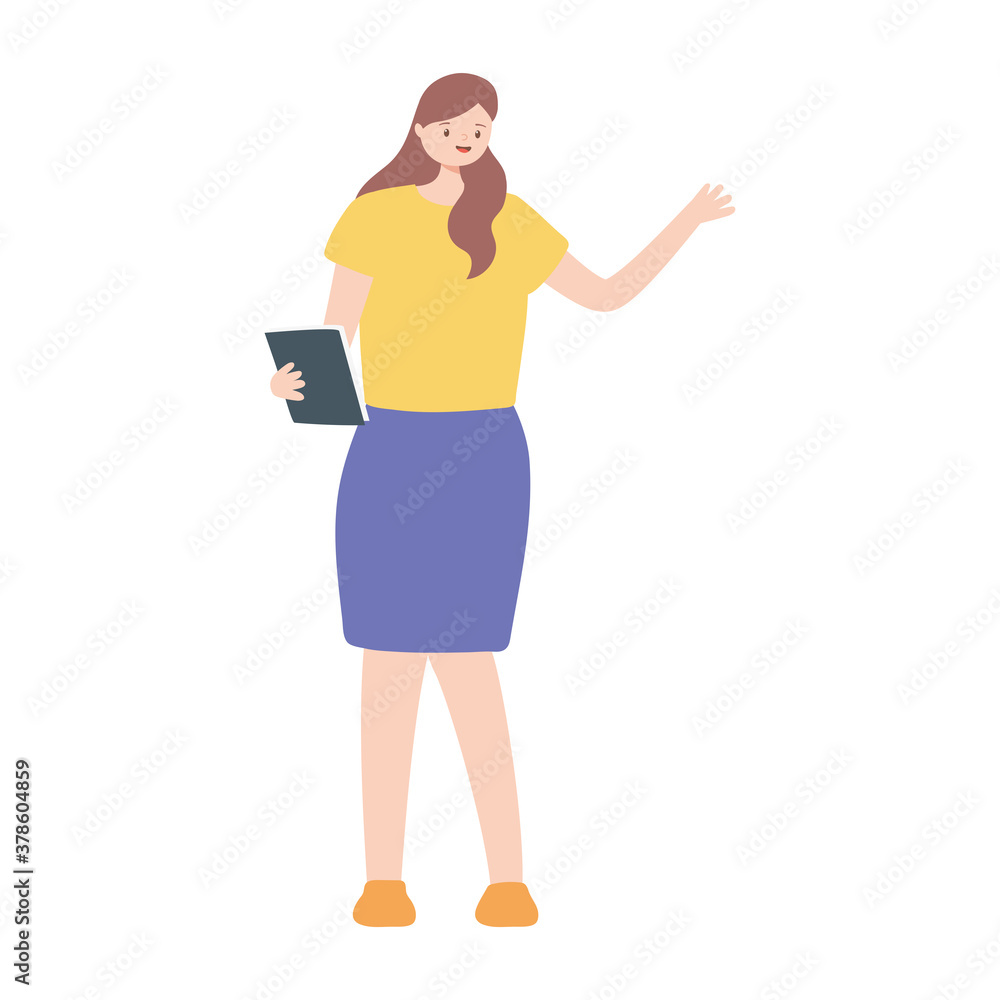 brunette woman with book standing isolated design white background brunette woman with book standing isolated design white background