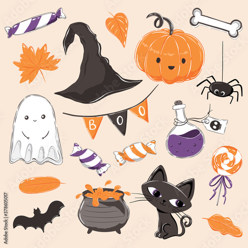 Halloween set of illustrations. Cute clipart