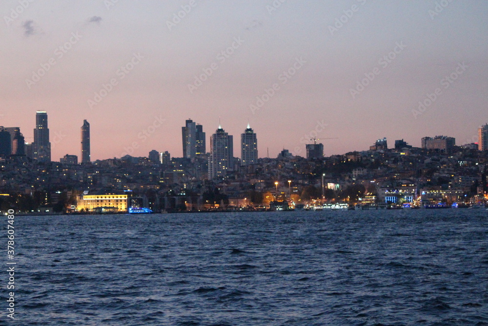 city skyline at night istanbul