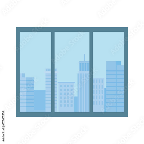 window urban city buildings view isolated design white background