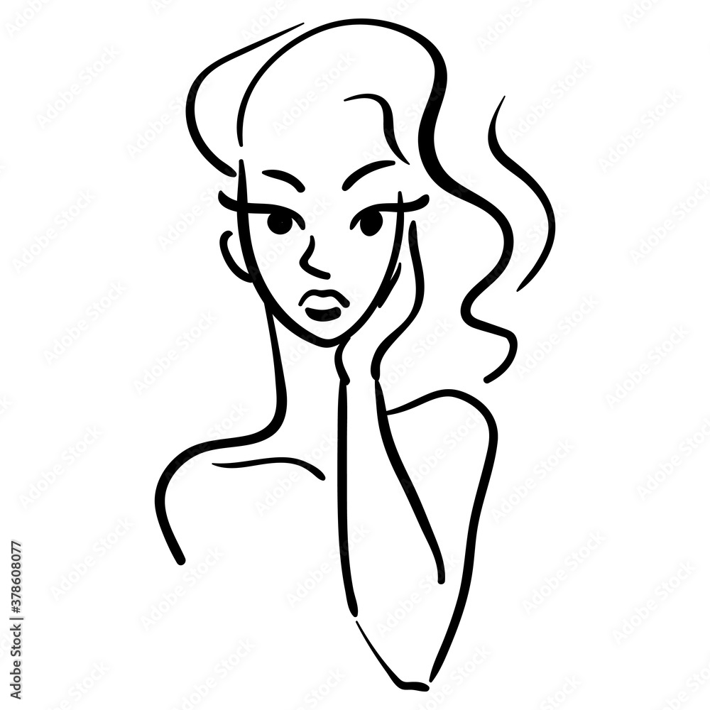 Black line woman in cartoon fashion portrait